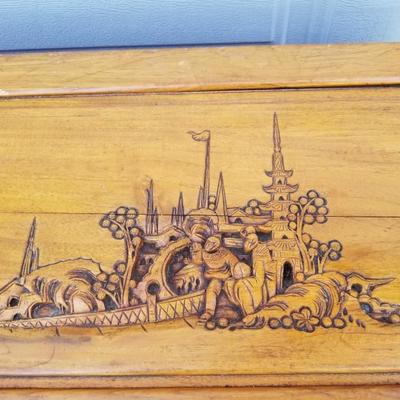 Vintage Oriental Carved Wood Chest Trunk