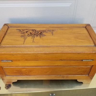 Vintage Oriental Carved Wood Chest Trunk