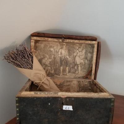 Antique 1800's Newspaper Lined Storage Box