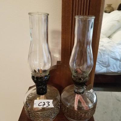 Set of 2 Small Oil Burning Hurricane Lamps