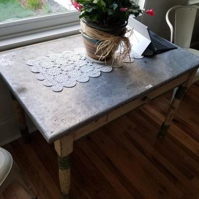 Distressed Metal Top Table