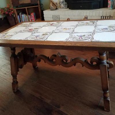 Vintage Hand Painted Tile Top Coffee Table