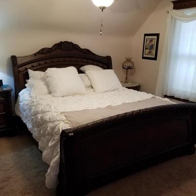 Massive Elegant Hand Carved Wood Bed Frame