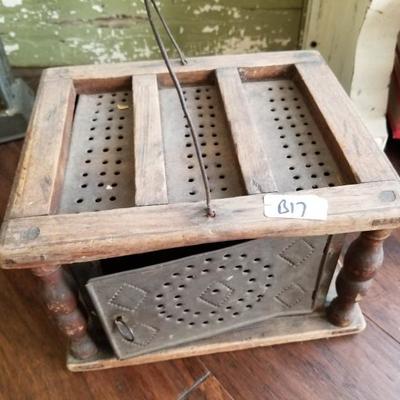 Antique Wood & Metal Bed Warmer Box