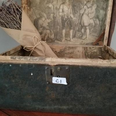 Antique 1800's Newspaper Lined Storage Box