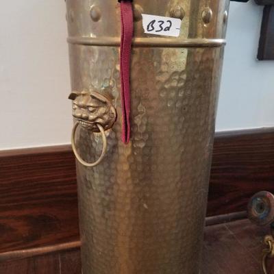 Vintage Copper Umbrella Stand W/ Umbrellas