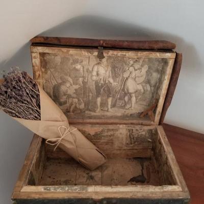 Antique 1800's Newspaper Lined Storage Box