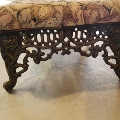 Vintage Padded Metal Base Footstool Ottoman