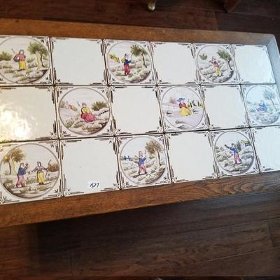 Vintage Hand Painted Tile Top Coffee Table