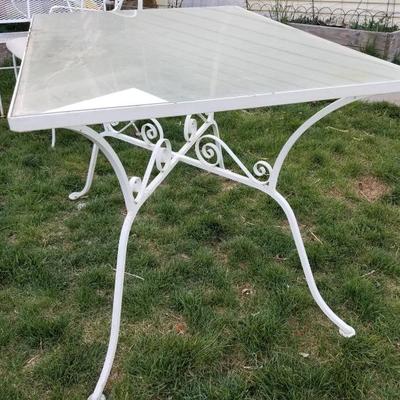 Vintage Metal Patio Table W/ Glass