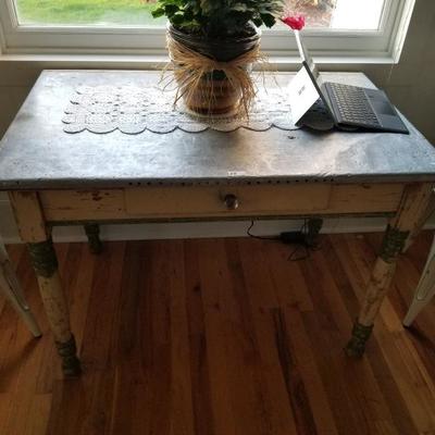 Distressed Metal Top Table