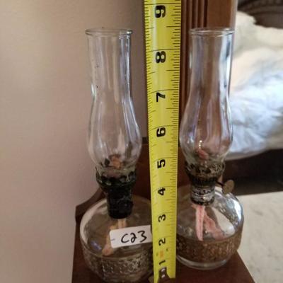 Set of 2 Small Oil Burning Hurricane Lamps