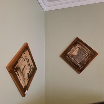 Pair of Antique Metal Ceiling Tiles Decorative Wall Hangers
