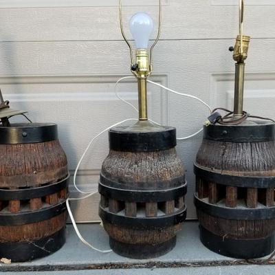 Lot of 3 VIntage Barrel Lamp Lights