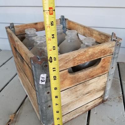 Vintage Wooden Milk Crate W/ Glass Bottles