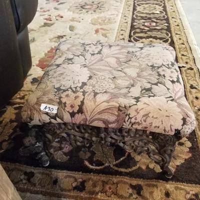 Vintage Padded Metal Base Footstool Ottoman