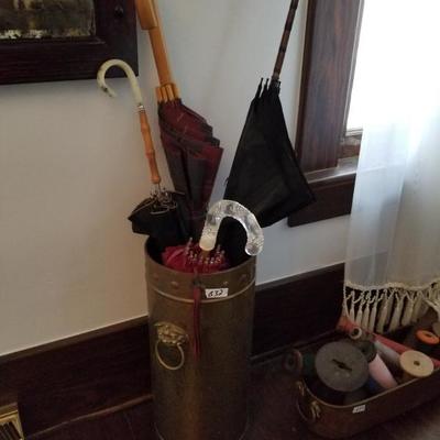 Vintage Copper Umbrella Stand W/ Umbrellas