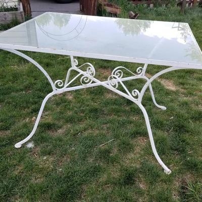 Vintage Metal Patio Table W/ Glass