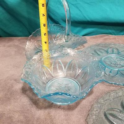 Blue Princess House Glass Plates Bowl & Basket Lot #13-057