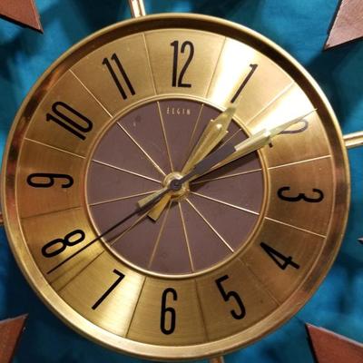 Vintage Mid Century Elgin Sunburst Starburst Wall Clock Lot #13-053