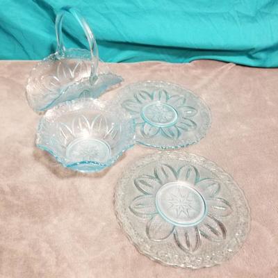 Blue Princess House Glass Plates Bowl & Basket Lot #13-057