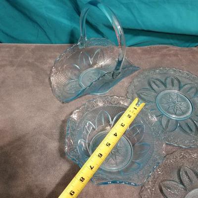 Blue Princess House Glass Plates Bowl & Basket Lot #13-057
