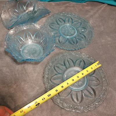 Blue Princess House Glass Plates Bowl & Basket Lot #13-057