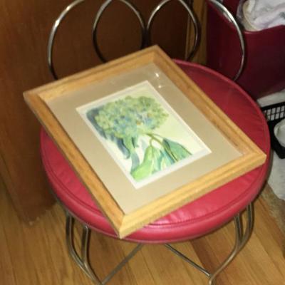 Vintage Stool for Vanity with Art & Closet Contents