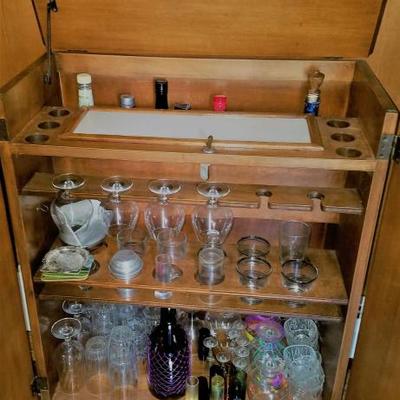 Mid Century Bar with Bar Supplies and Books