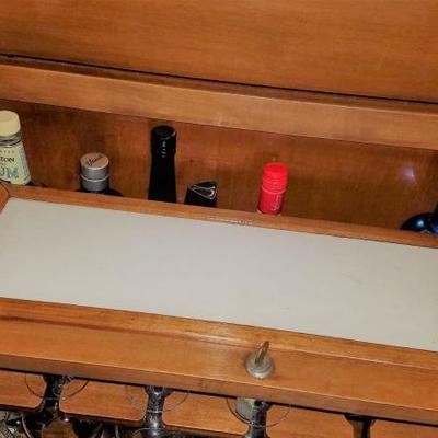 Mid Century Bar with Bar Supplies and Books