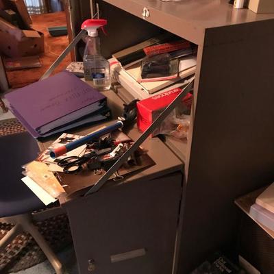 Metal Desk and Office Supplies