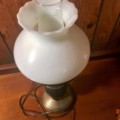Brass & Milk Glass Table Lamp #14   