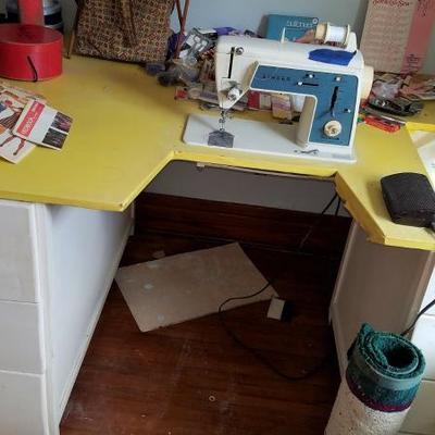 Singer Sewing Machine And Table-Desk Lot #236. 