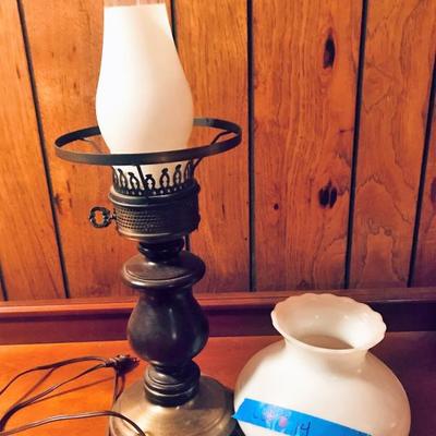 Brass & Milk Glass Table Lamp #14   