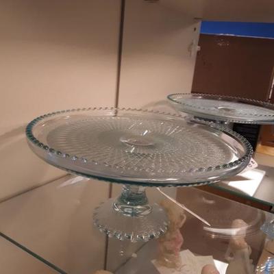 Jeanette Glass Harp Ice Blue Pedestal Cake Plate