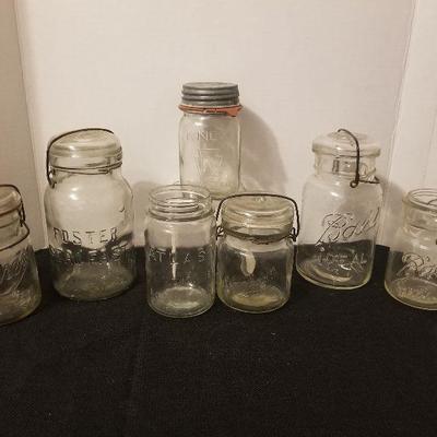 7 Vintage/Antique Mason Jars Ball Knox Foster Atlas - #17-A