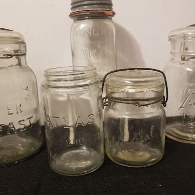 7 Vintage/Antique Mason Jars Ball Knox Foster Atlas - #17-A