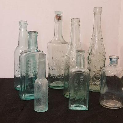 Lot of 8 Antique/Vintage Medicine Liquid Bottles - Green Tint - #90-A
