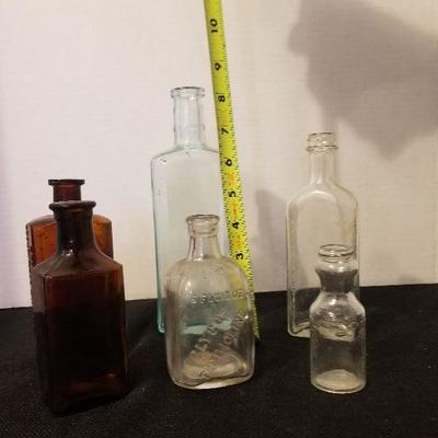 Lot of Clear & Brown Antique/Vintage Bottles - #98-A