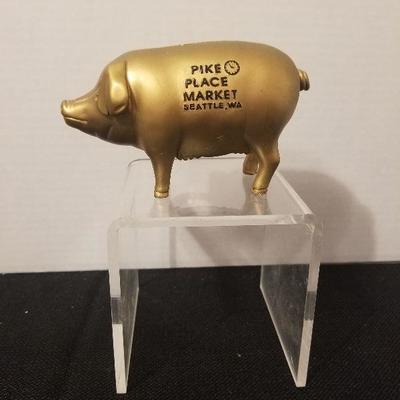 Vintage PIKE PLACE MARKET Seattle WA Gold Pig Piggy Bank - #16-A
