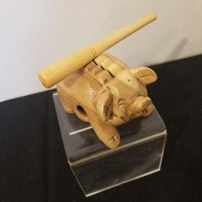 Adorable Hand Carved Wooden Carved Musical Pig - #30-A