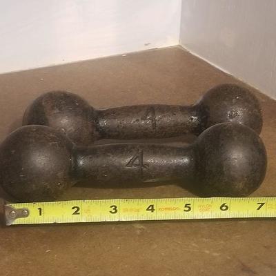 Old Pair Of Cast Iron Dumb Bells #4 7" - #23-A