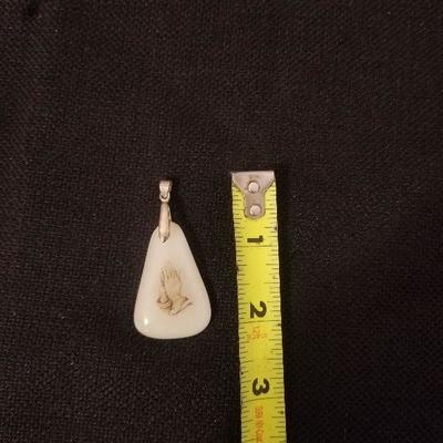 Vintage Glass & 18K Gold Plated Praying Hands Pendant - #124-A