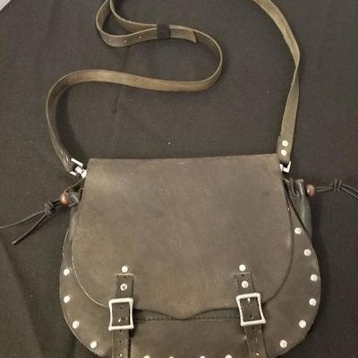 Custom Made Black Leather Bikers Bag/Satchel - #107-A