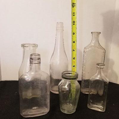 Lot of 6 Antique/Vintage Glass Bottles Milk Medicine Bottles - #91-A