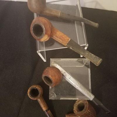 Lot Of Vintage Tabacco Smoking Pipes Carved Wood Metal - 69-A