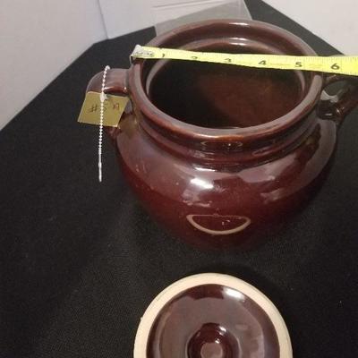 Antique USA Stoneware Bean Pot With Lid NICE - #36-A