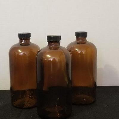 3 Large Vintage Brown Glass Bottles - #92-A