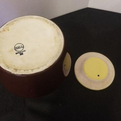 Antique Stoneware Hall 762? or 782 Bean Pot Brown Yellow Lid No Chips - #37-A