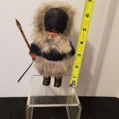 Vintage Celuloid Sleepy Eyes Eskimo Doll Female Toy Raddle - Real Fur - #77-A